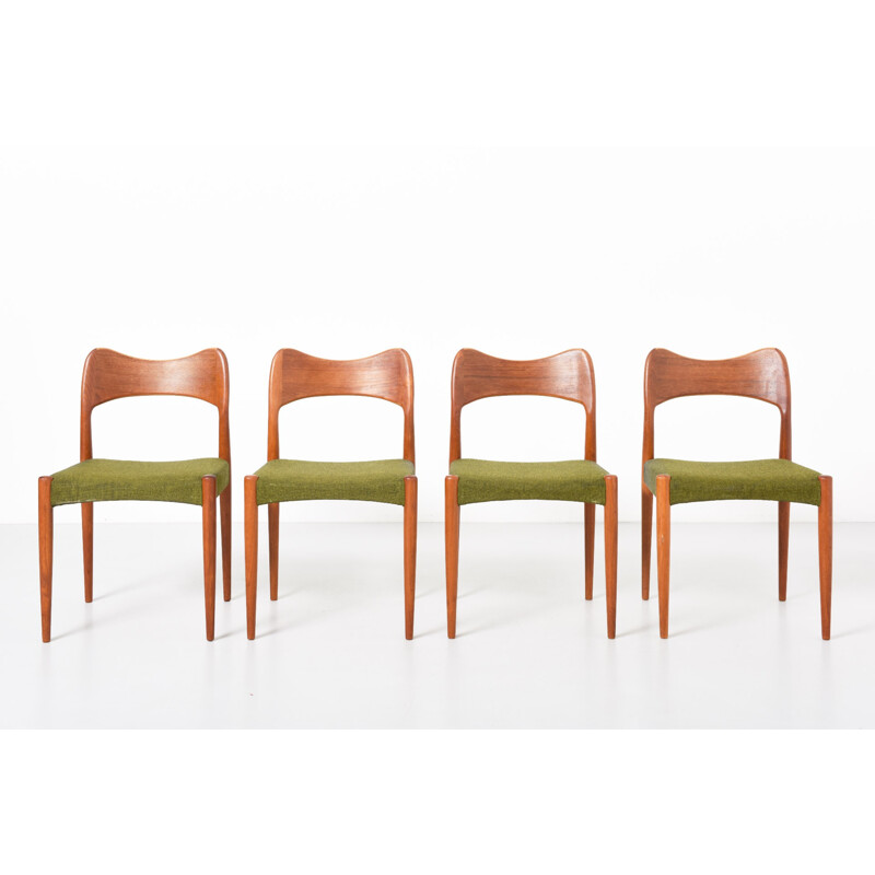 Set of 4 chairs in green fabric, Arne HOVMAND-OLSEN - 1960s