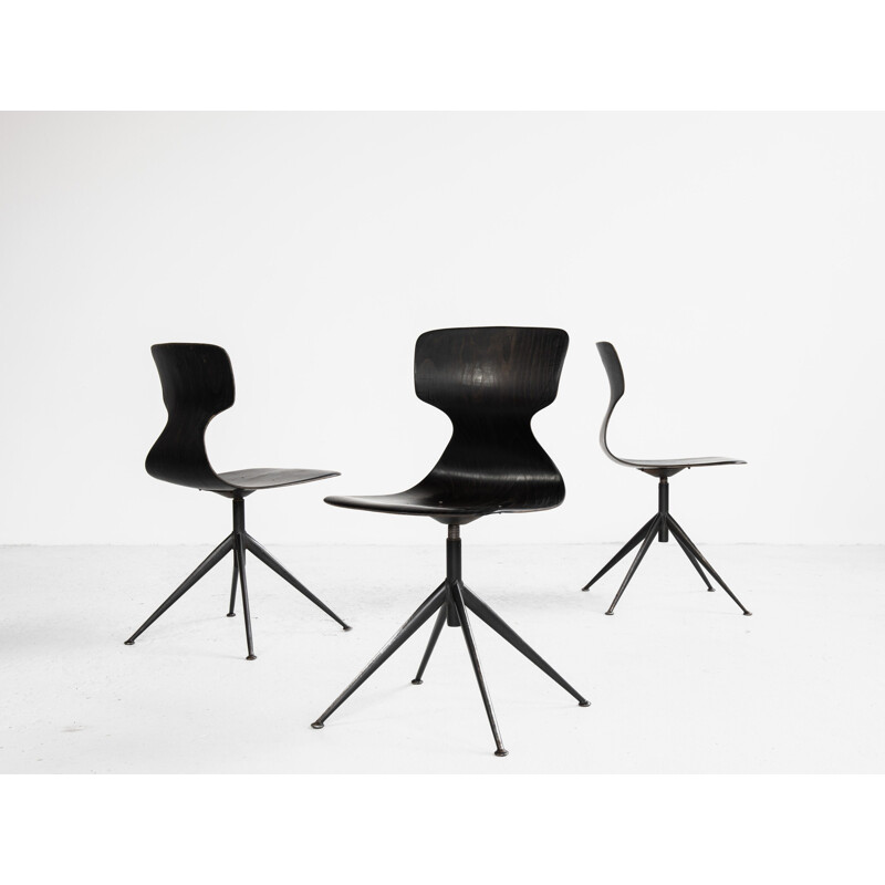 Midcentury industrial black Pagholz chair on central base 1960