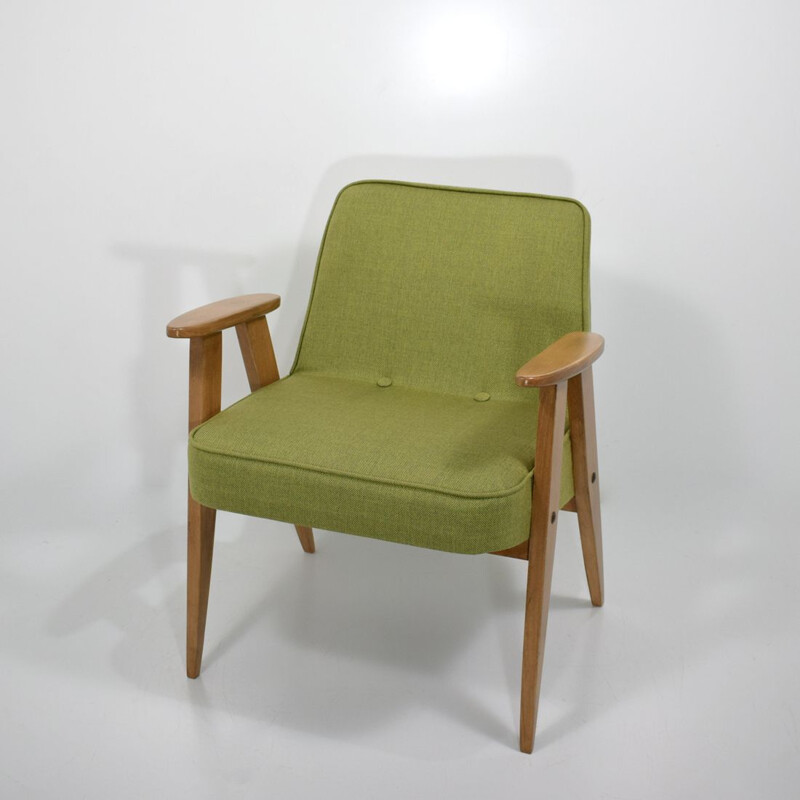 Paire de fauteuils vintage pieds compas, 366 vert de J. Chierowski 1959 