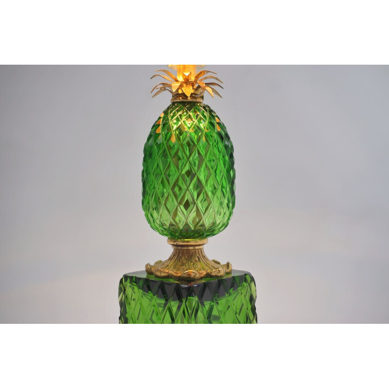Lampe vintage ananas Maison Charles, cristal et bronze doré, Français 1950