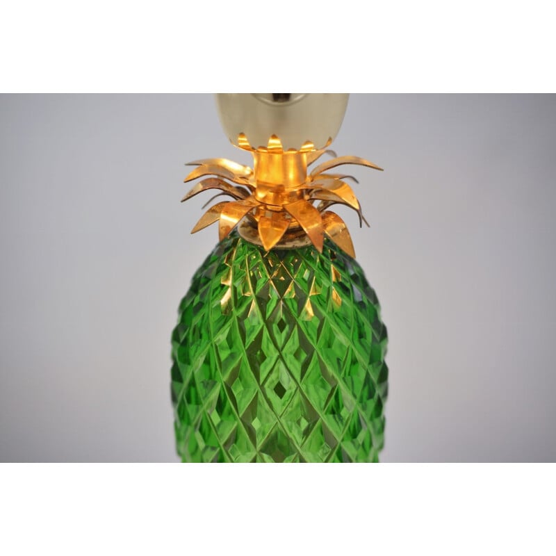 Lampe vintage ananas Maison Charles, cristal et bronze doré, Français 1950