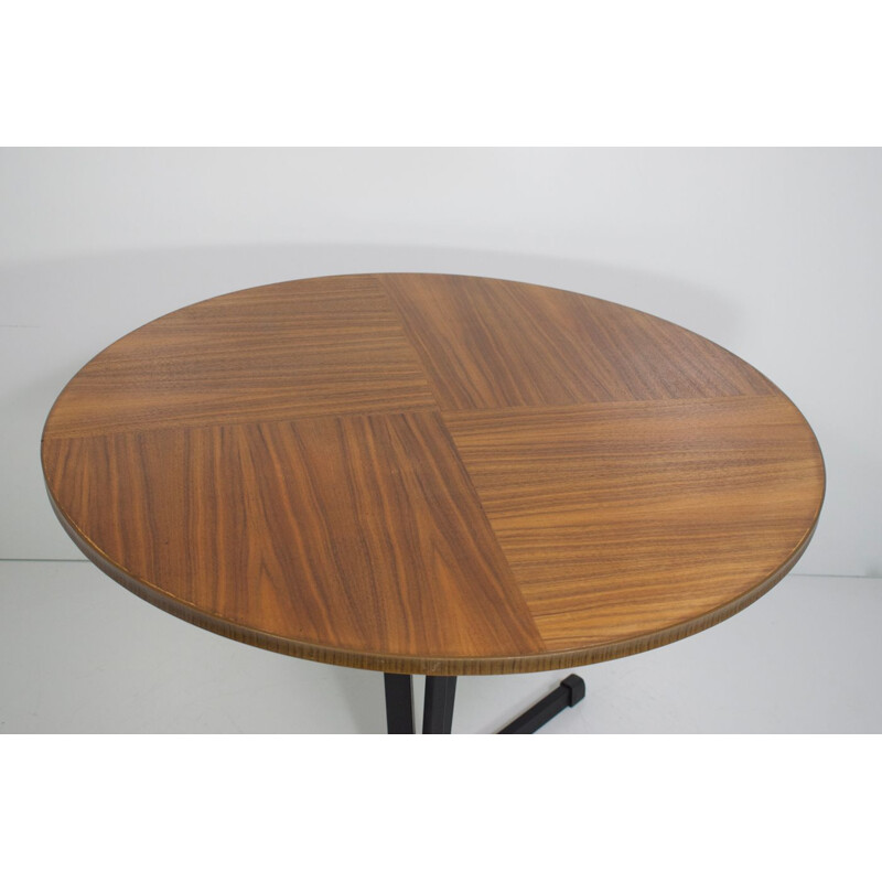 Table basse vintage ronde en bois et métal laqué noir 1960