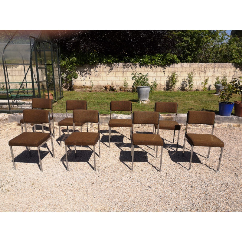 Set of 8 Vintage chromed metal chairs 1970 