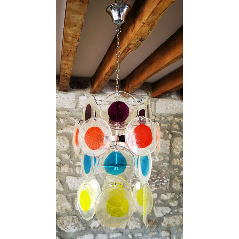 Small vintage chandelier with coloured Italian pastilles 1970