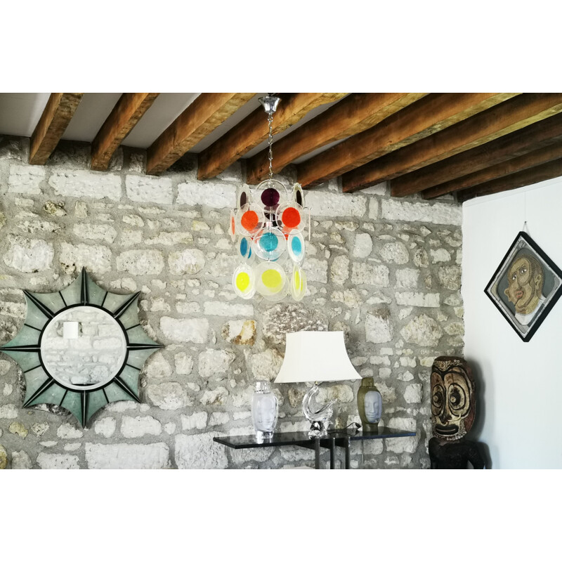 Small vintage chandelier with coloured Italian pastilles 1970