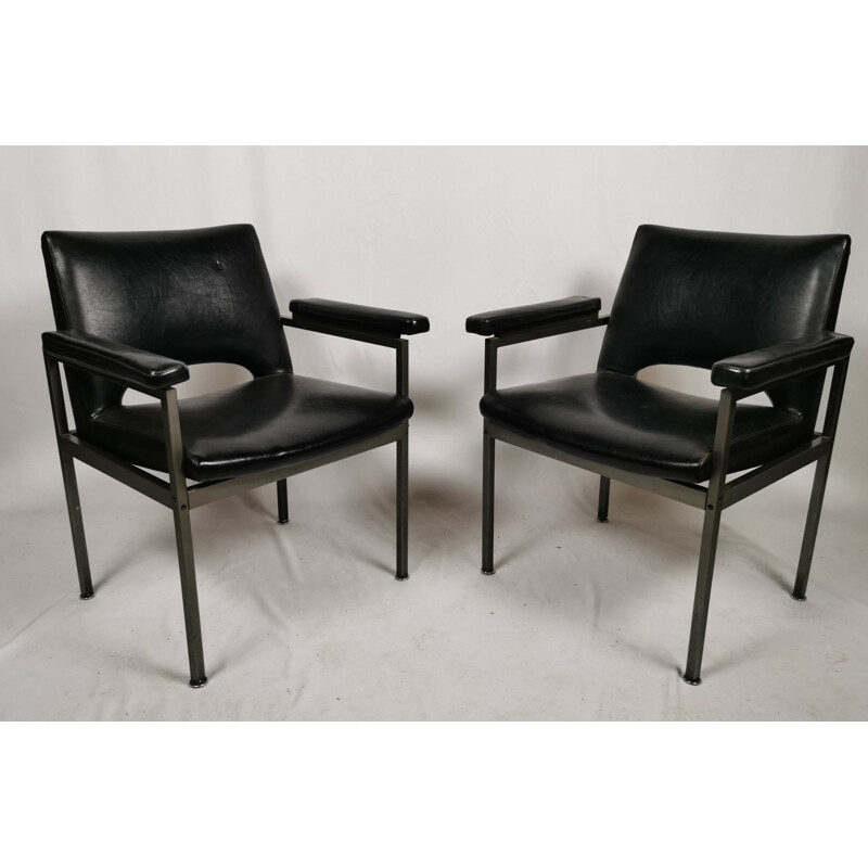 Pair of vintage armchairs in metal and Skai 1970