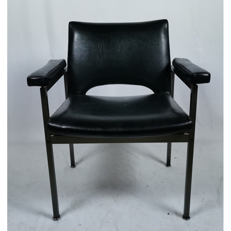 Pair of vintage armchairs in metal and Skai 1970