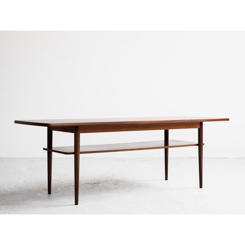 Longue table basse vintage en teck à 2 niveaux danoise 1960