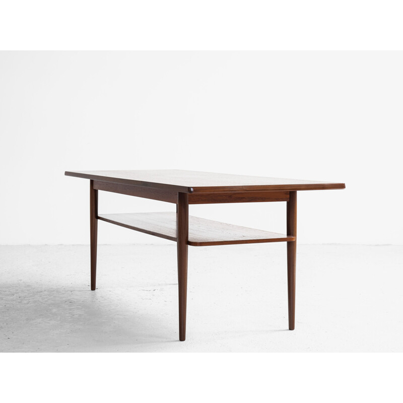 Long Midcentury Danish coffee table in teak with 2 levels 1960s