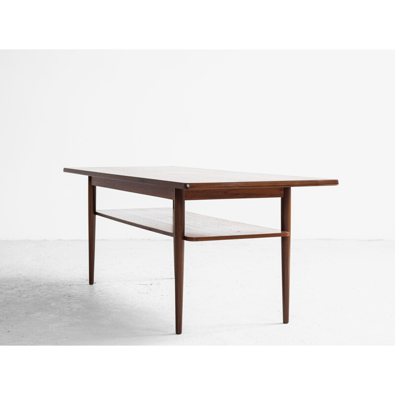 Longue table basse vintage en teck à 2 niveaux danoise 1960