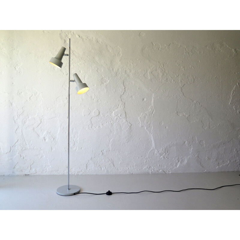 Vintage Grey metal floor lamp with 2 adjustable spotlights, 1970s