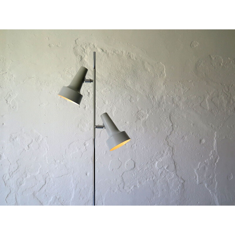 Vintage Grey metal floor lamp with 2 adjustable spotlights, 1970s