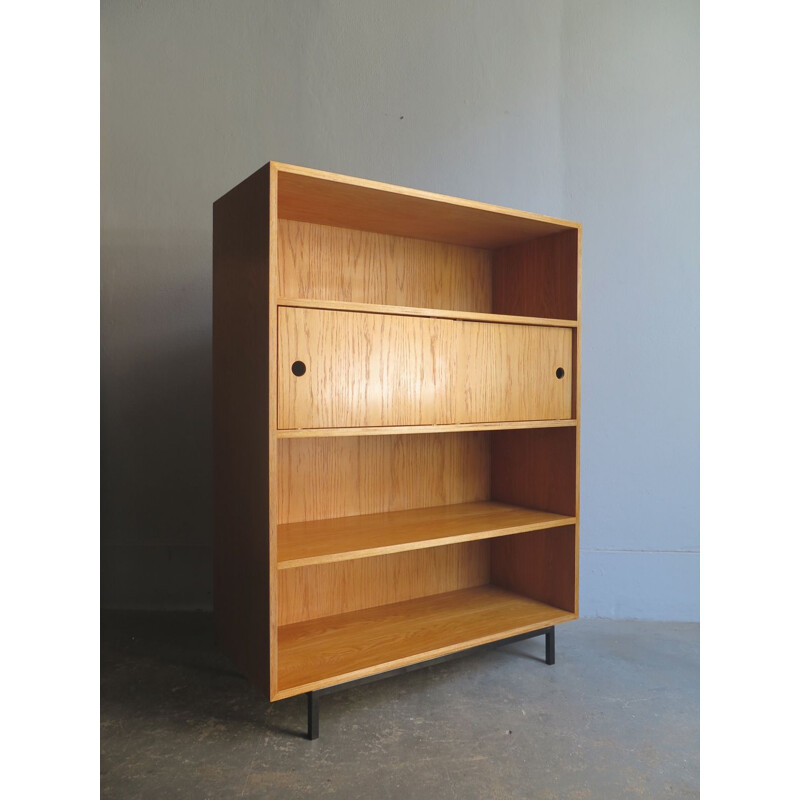 Vintage Bookcase Plywood with oak veneers in metal base