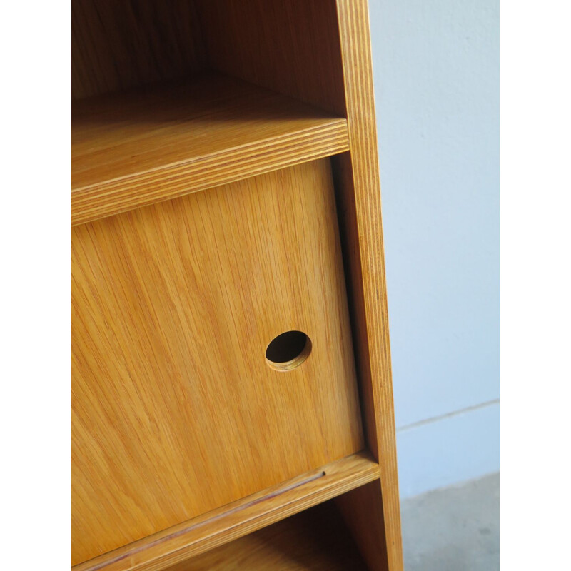 Vintage Bookcase Plywood with oak veneers in metal base