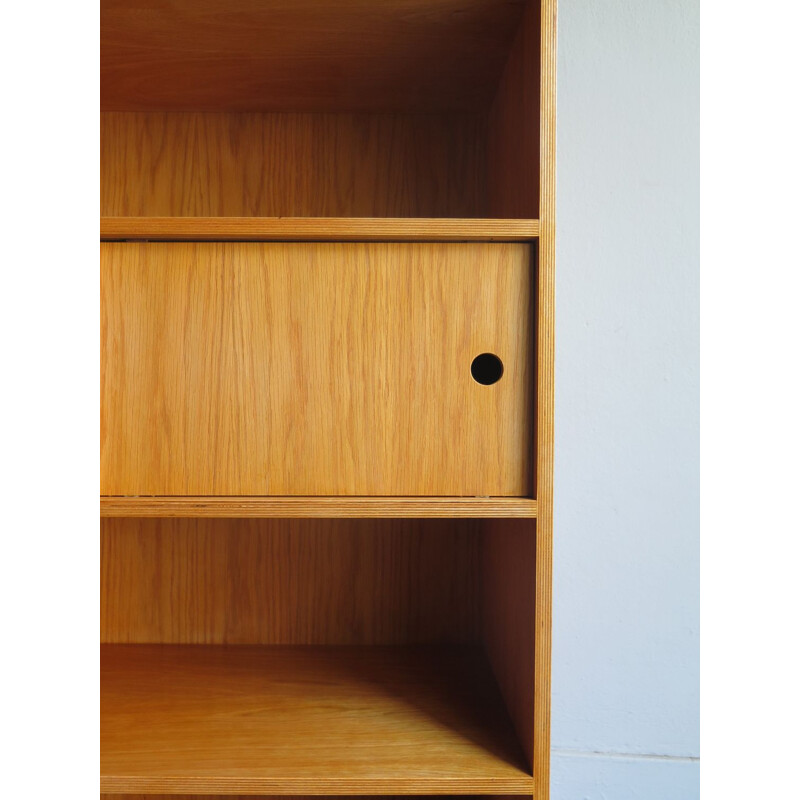 Vintage Bookcase Plywood with oak veneers in metal base