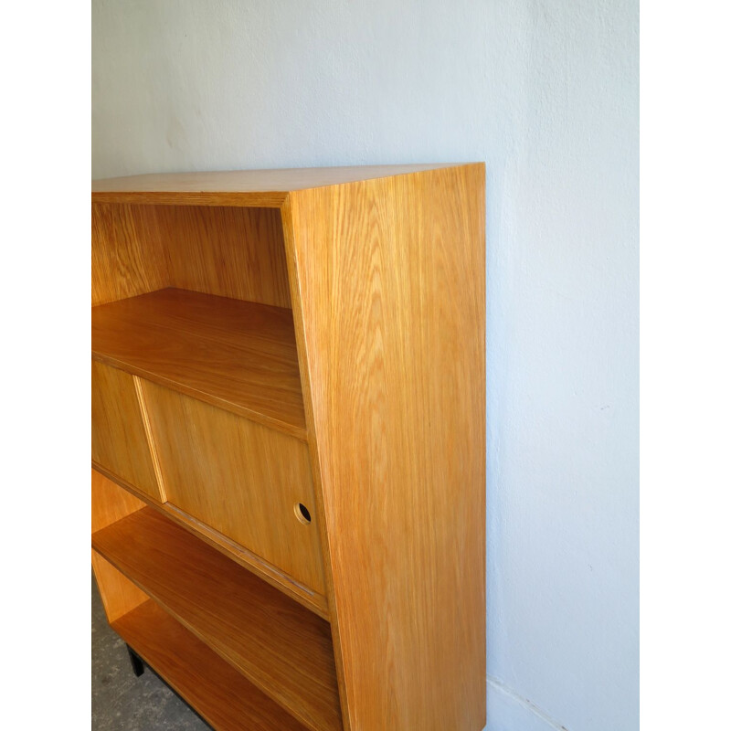 Vintage Bookcase Plywood with oak veneers in metal base