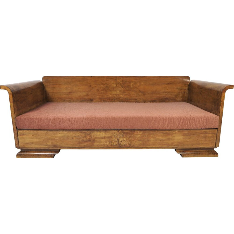 Vintage Walnut Sofa, Art Deco 1940s