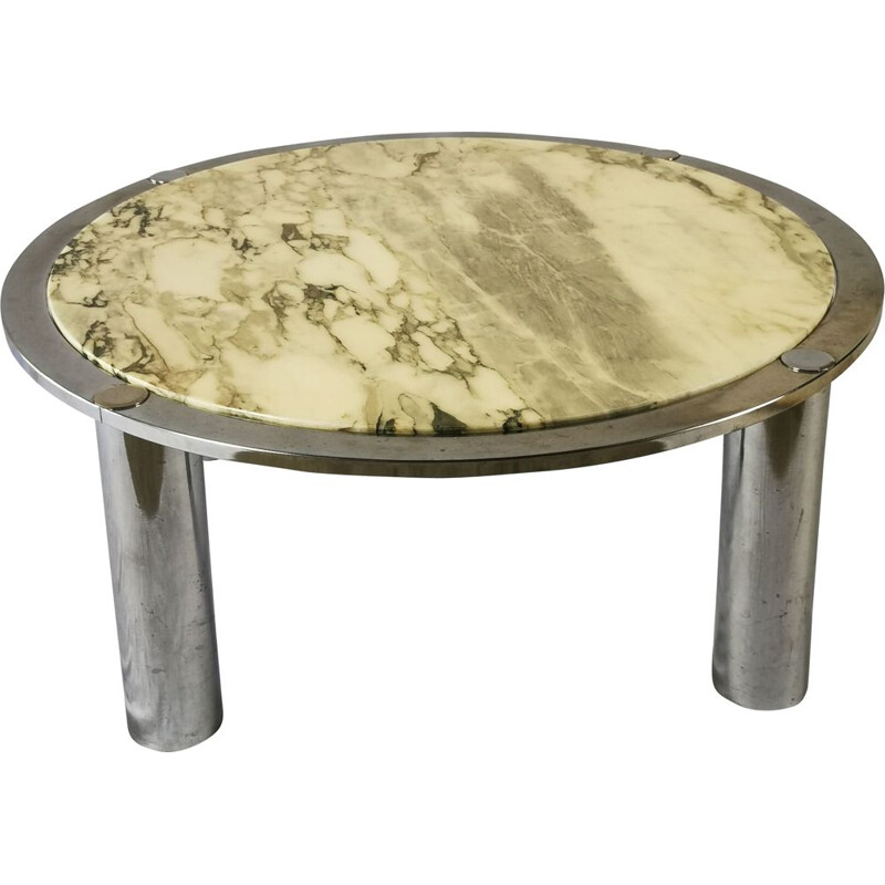 Vintage coffee table in marble and chrome, Italy 1970