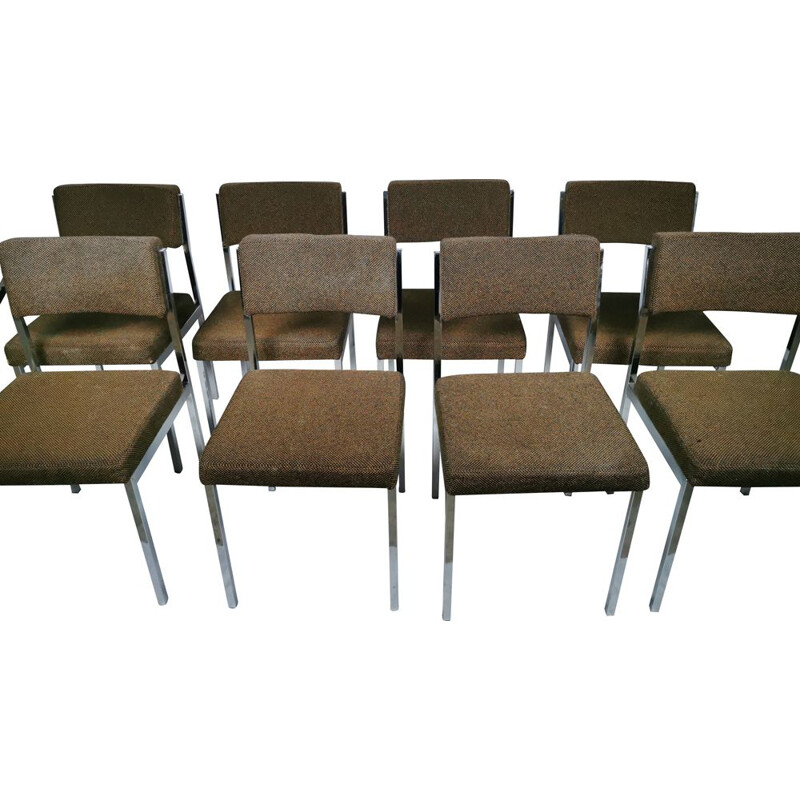 Set of 8 Vintage chromed metal chairs 1970 