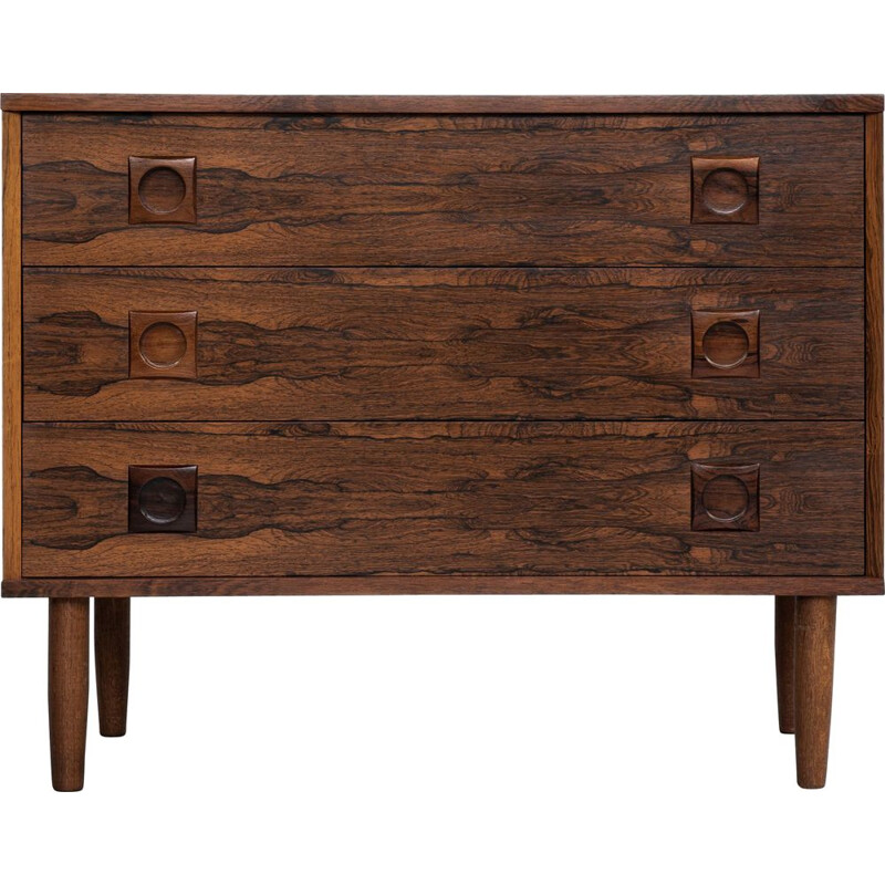 Midcentury chest of 3 drawers in rosewood with round drawer handles 1960