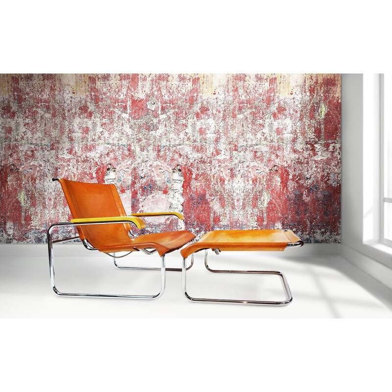 Vintage B35 leather and chrome cantilever chair and matching footstool by Marcel Breuer, 20th century