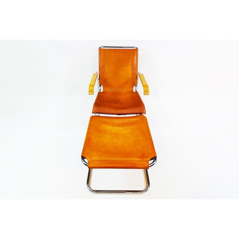 Vintage B35 leather and chrome cantilever chair and matching footstool by Marcel Breuer, 20th century