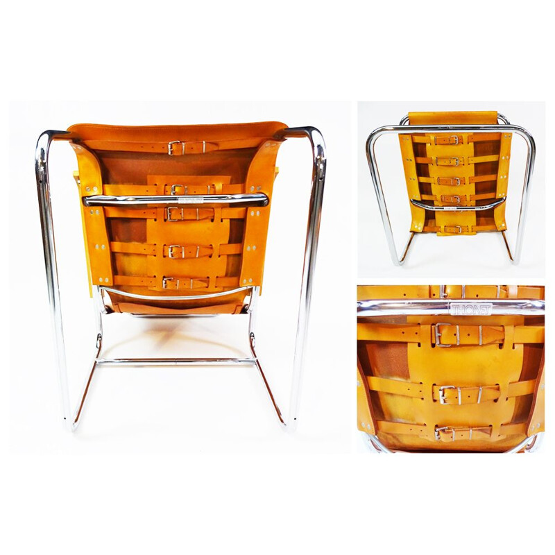 Vintage B35 leather and chrome cantilever chair and matching footstool by Marcel Breuer, 20th century