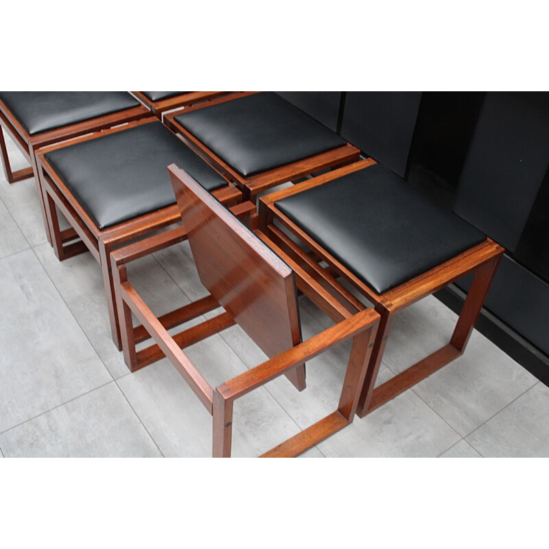 Vintage teak lounge dining table and stool chairs by Erik Buch Danish