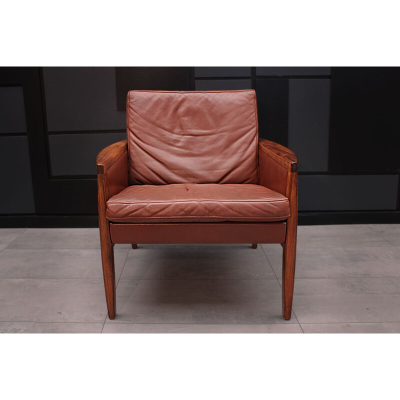 Mid century Cognac Leather short back lounge chair by Hans Olsen Danish  1961