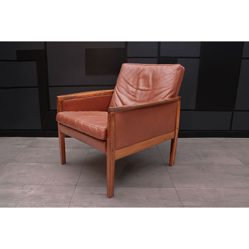 Mid century Cognac Leather short back lounge chair by Hans Olsen Danish  1961