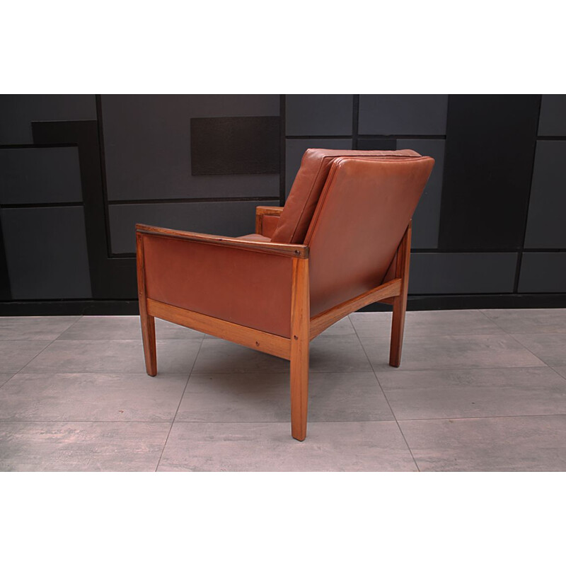 Mid century Cognac Leather short back lounge chair by Hans Olsen Danish  1961