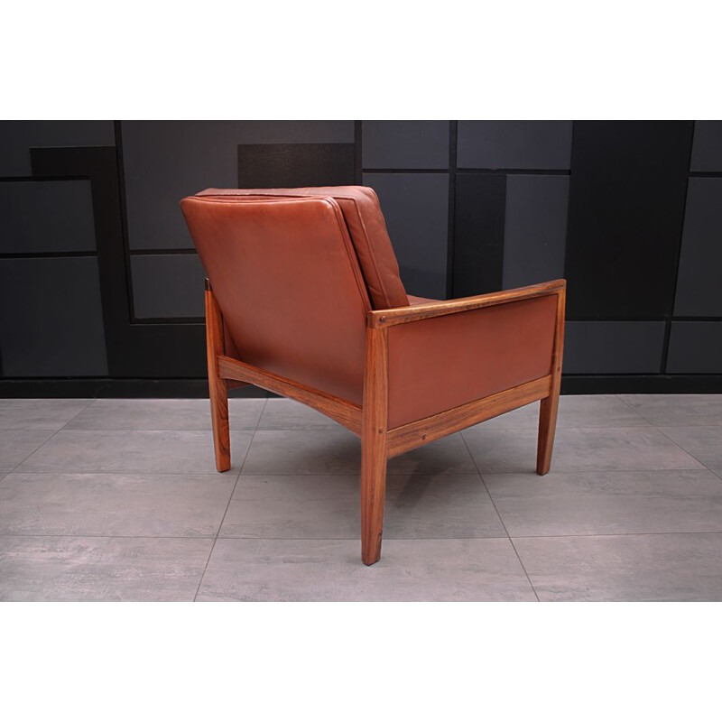 Mid century Cognac Leather short back lounge chair by Hans Olsen Danish  1961