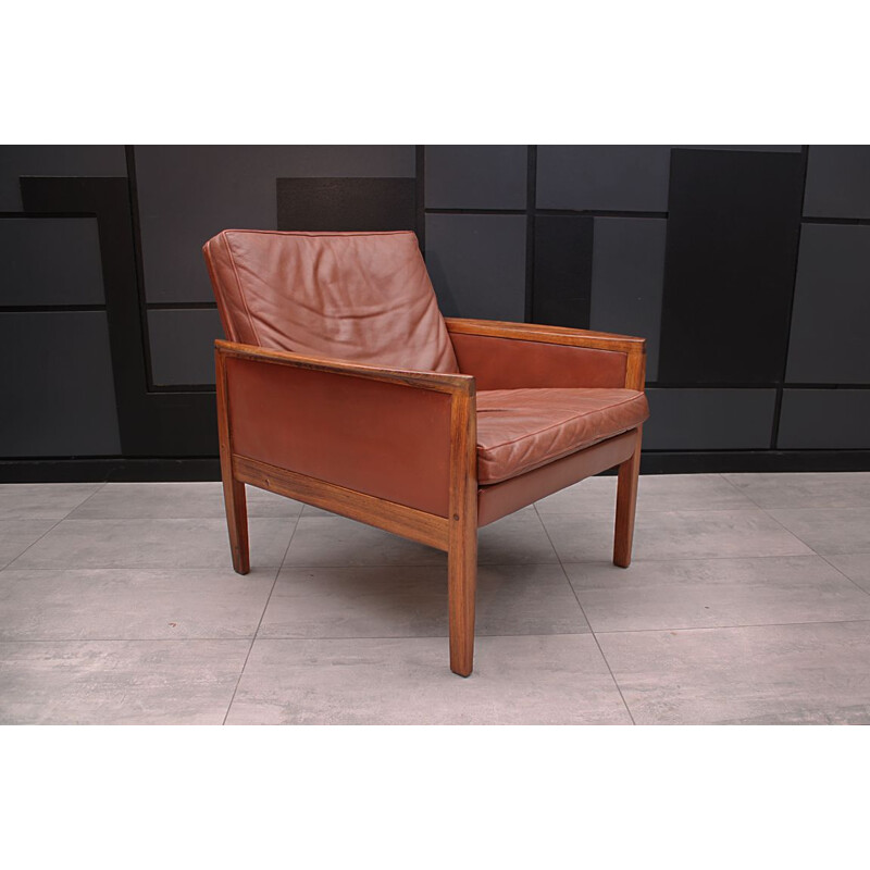 Mid century Cognac Leather short back lounge chair by Hans Olsen Danish  1961