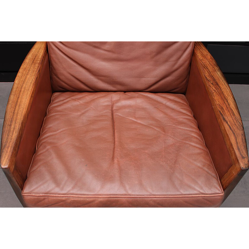 Mid century Cognac Leather short back lounge chair by Hans Olsen Danish  1961