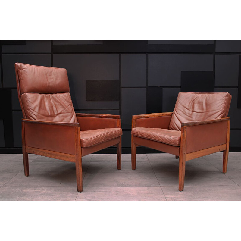 Mid century Cognac Leather short back lounge chair by Hans Olsen Danish  1961