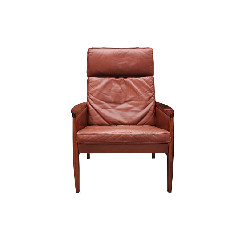 Mid century Cognac Leather high back lounge chair by Hans Olsen Danish 1961