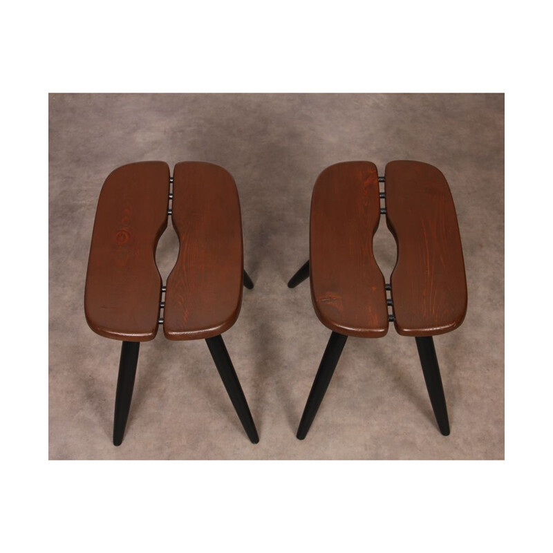 Pair of vintage stools by Ilmari Tapiovaara, model Pirkka, 1950