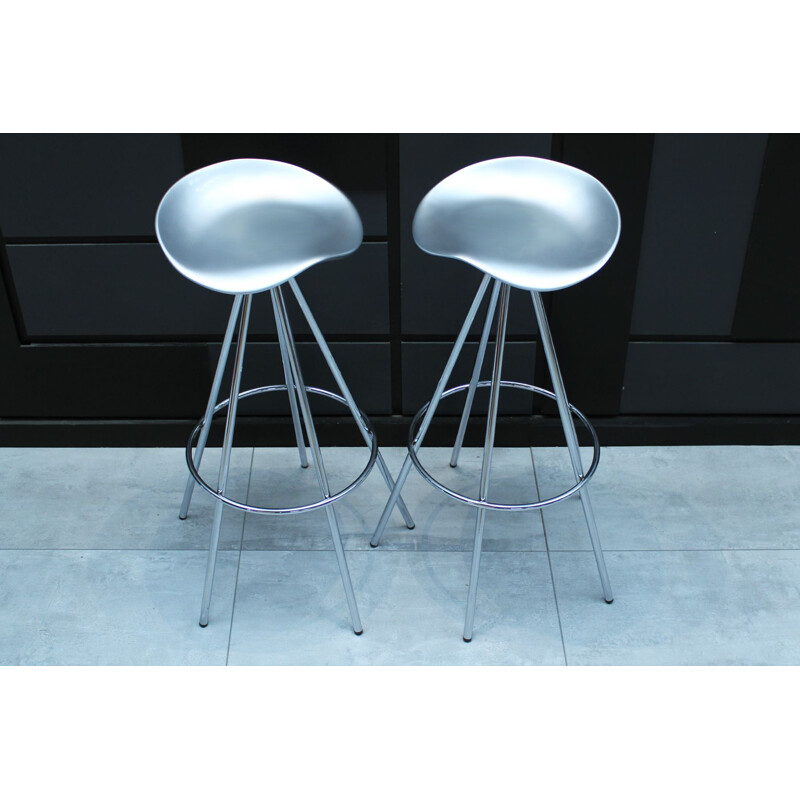 Tabourets de bar ou de cuisine Vintage "Jamaica" Pepe Cortes Chrome et aluminium Knoll 1990