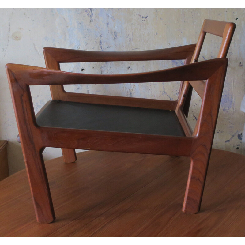 Vintage Lounge Chair Teak and Blue Velvet by Illum Wikkelsø for Niels Eilersen, 1960s