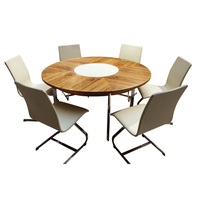 Vintage circular dining set and matching chairs by Merrow Associates, 1960