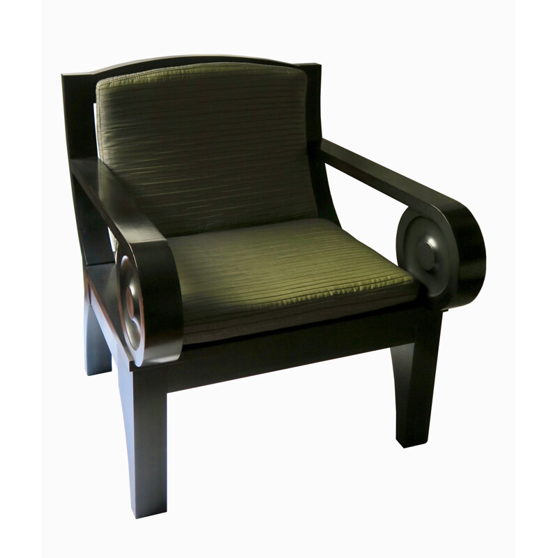 Vintage Sculptural Black Wooden Lounge Chair 1980