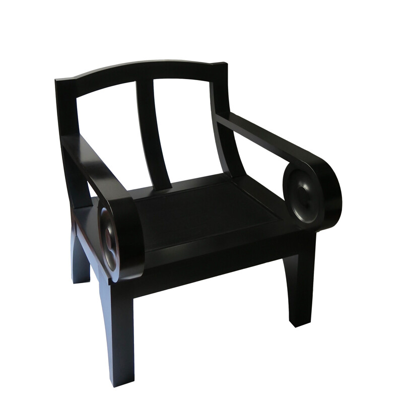 Lounge-Sessel Vintage Sculptural Black Wooden 1980