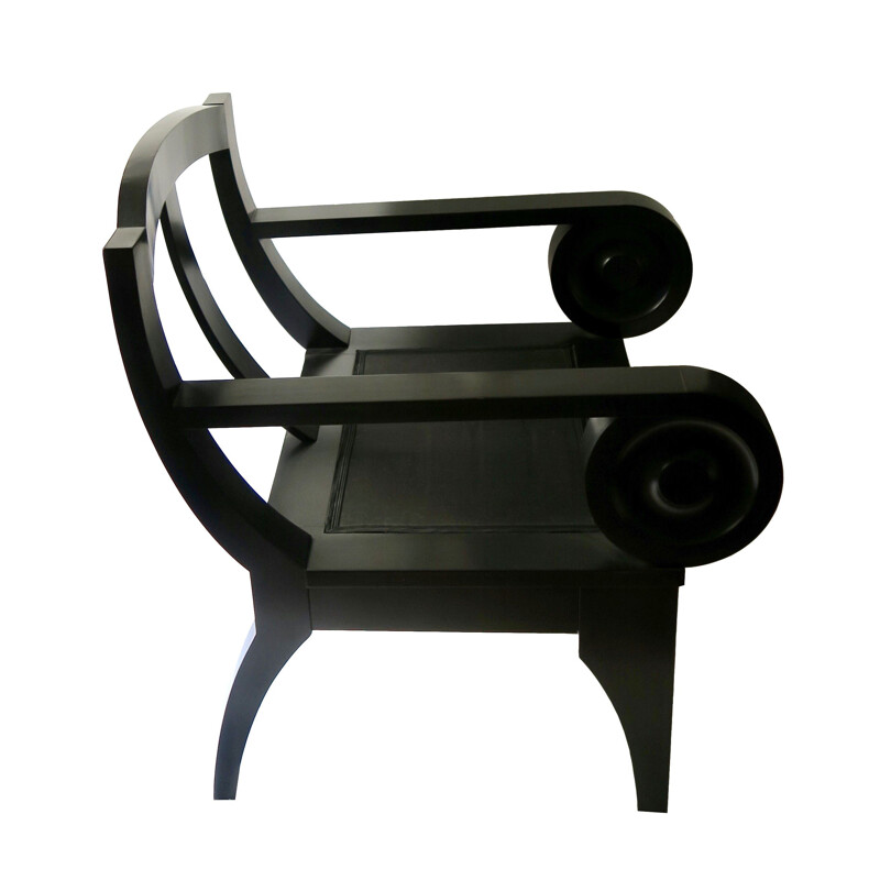 Vintage Sculptural Black Wooden Lounge Chair 1980