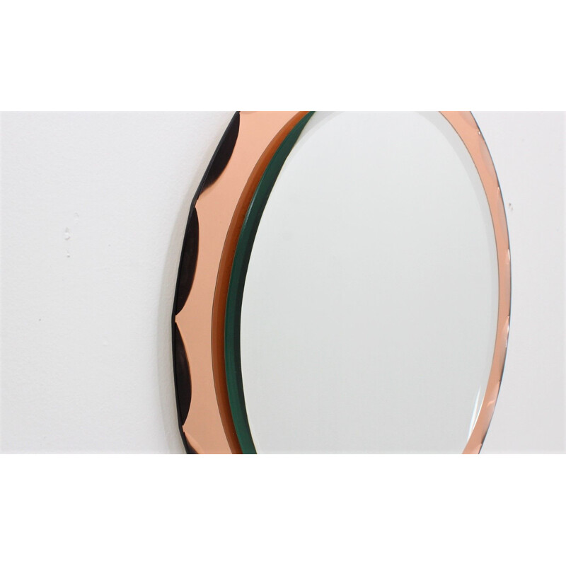 Mid century round cut glass mirror 1960s