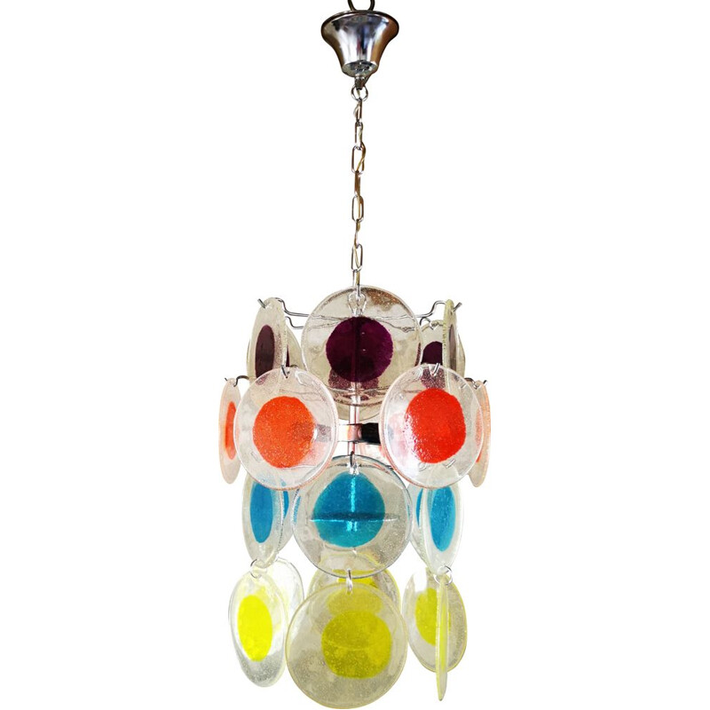 Small vintage chandelier with coloured Italian pastilles 1970