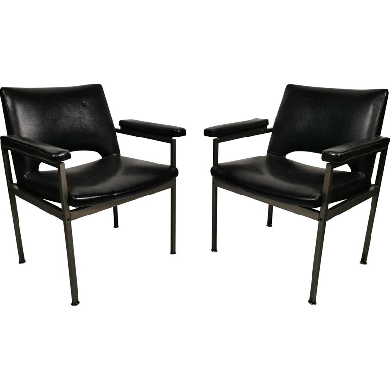 Pair of vintage armchairs in metal and Skai 1970