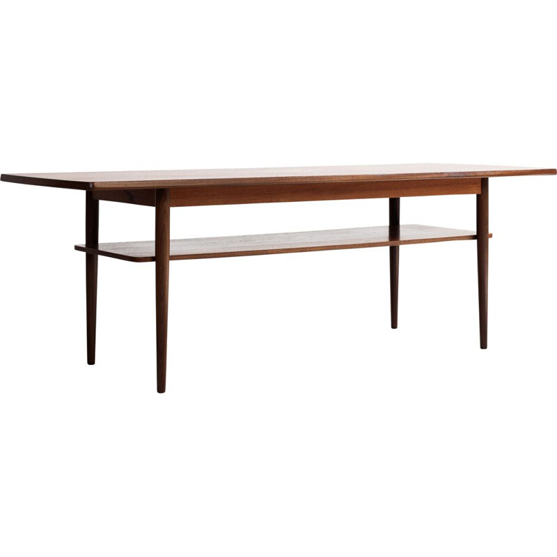 Long Midcentury Danish coffee table in teak with 2 levels 1960s