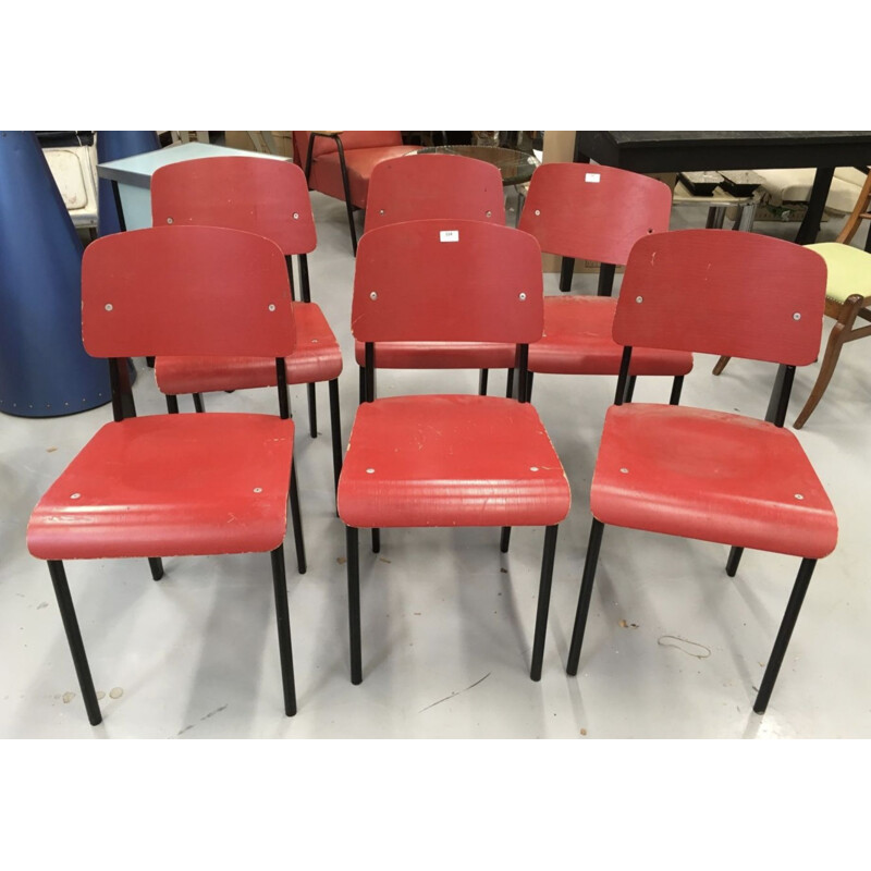 Vintage set of 6 Standard Jean Prouvé English 1980 chairs