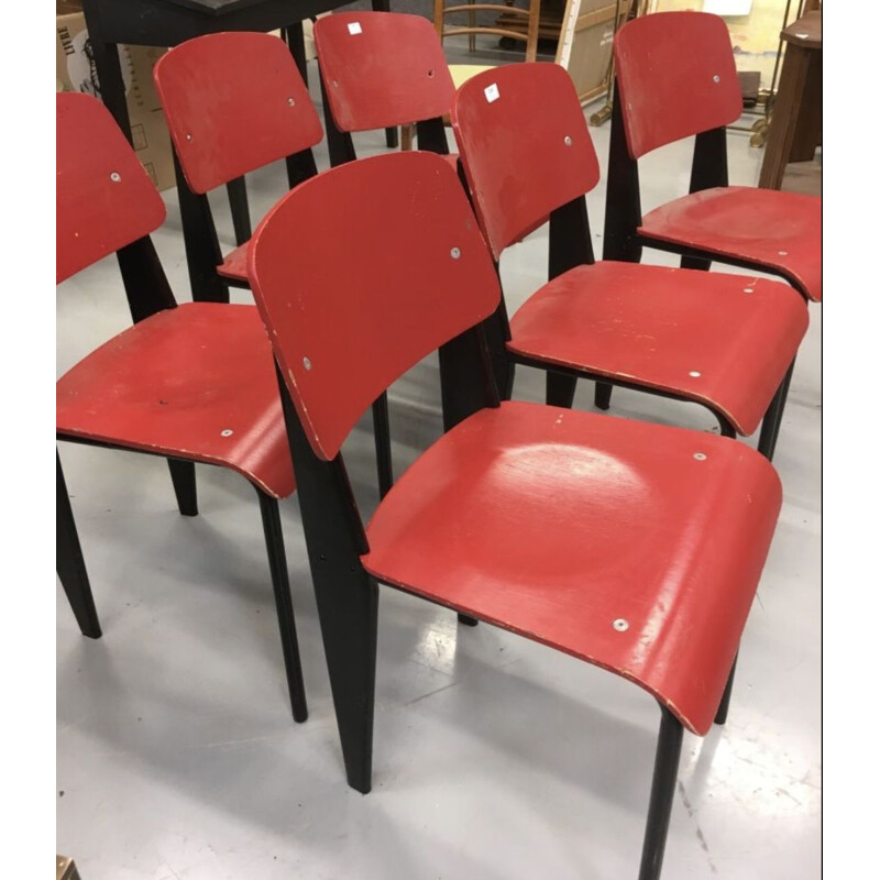 Vintage set of 6 Standard Jean Prouvé English 1980 chairs