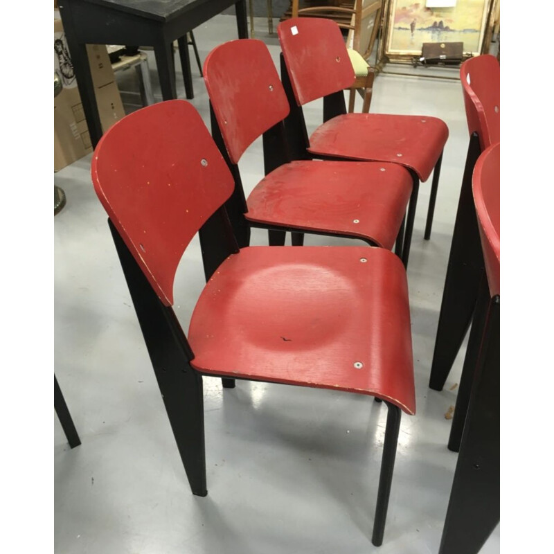 Vintage set of 6 Standard Jean Prouvé English 1980 chairs